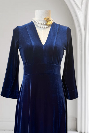 Caños vestido terciopelo azul marino
