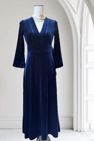 Caños vestido terciopelo azul marino