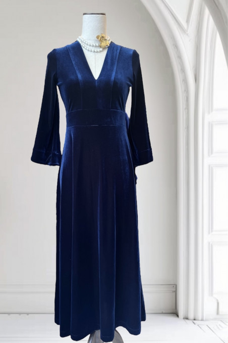 Caños vestido terciopelo azul marino