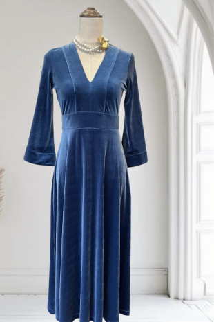 Caños vestido terciopelo azul azafata
