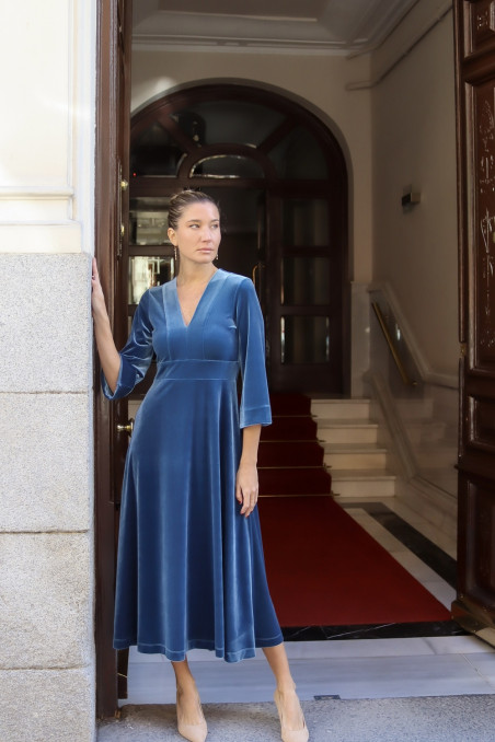 Caños terciopelo azul azafata