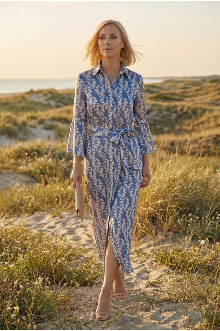 Bolonia azul con hoja beige